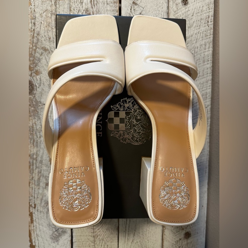 Vince Camuto White Block Heel Slide Sandals - Picture 5 of 9